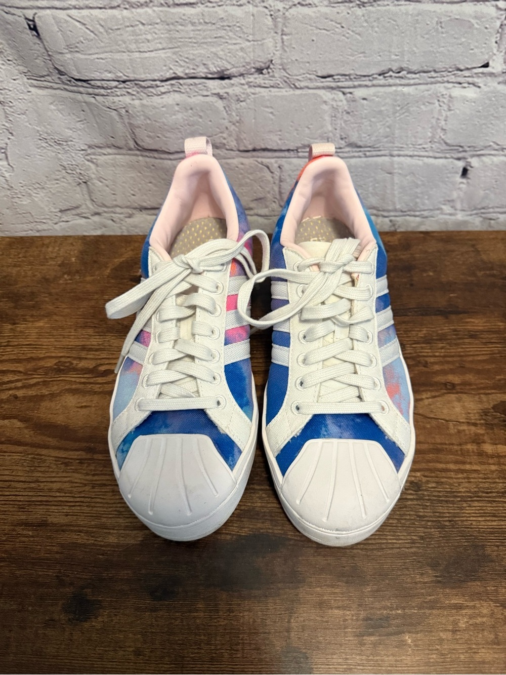 adidas Superstar Blue Pink White Sneakers Size7 - Picture 2 of 8